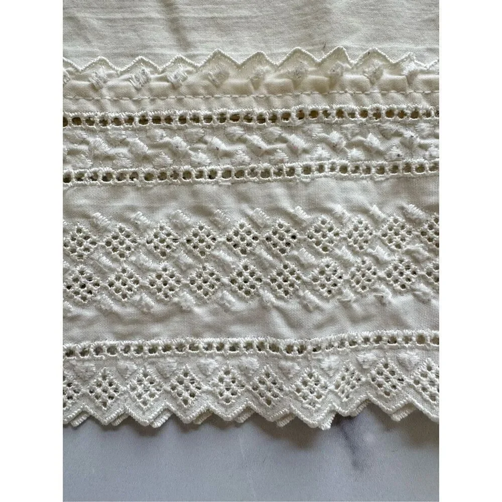 Pillowcase cream heart embroidery scalloped 1 single long vintage